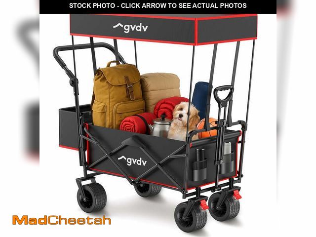 Lot 74-14087541 - GVDV Collapsible Wagon Cart with Removable Canopy, Foldable Utility Cart with All-terrain Wheels, Ve...
