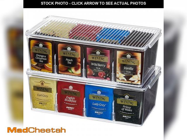 Lot 74-12309350 - Lifewit 2 Pack Plastic Stackable Tea Bag Organizer, Divided Storage Bin Box for Kitchen Cabinets, Co...
