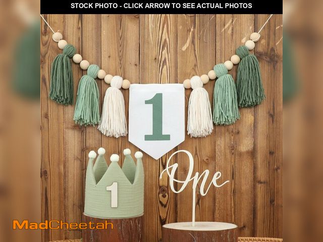 Lot 74-12718874 - Wild One High Chair Banner For 1st Birthday Party Boy Decorations With Green Tassel Garland Crown Ha...