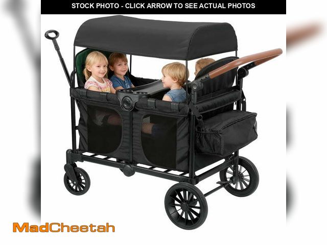 Lot 74-13043443 - Bobiber Collapsible Wagon Stroller 4 Seater with 5-Point Harnesses, Canopy, Storage Bag, Adjustable ...