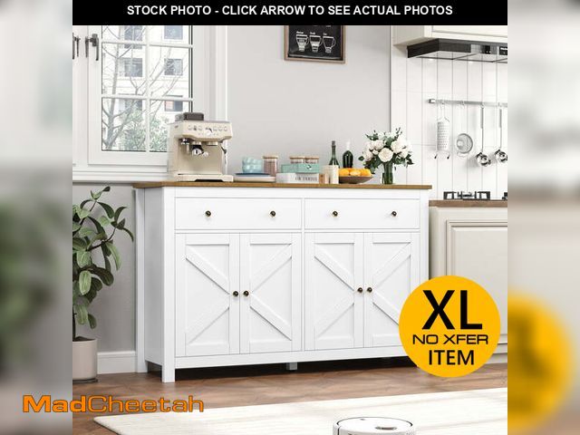 Lot 74-12487112 - Homfa Farmhouse Kitchen Sideboard, 4-Doors 2-Drawers Wood Buffet Cabinet with Adjustable Shelves, Wh...
