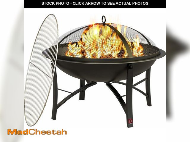 Lot 74-14324553 - Fire Beauty Fire Pit for Outside Wood Burning,BBQ Grill Steel Fire Bowl with Cooking Grate,Spark Scr...