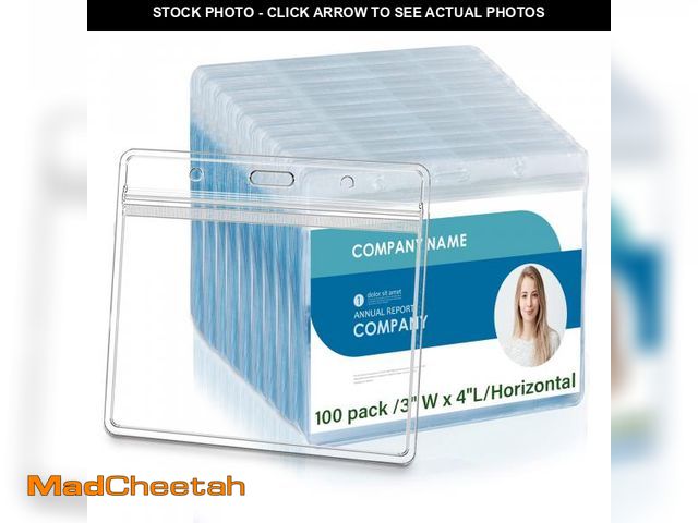 Lot 74-12302664 - 4x3 Inch Horizontal Badge Holder, Clear Plastic ID Card Protector with Waterproof Resealable Zip Typ...