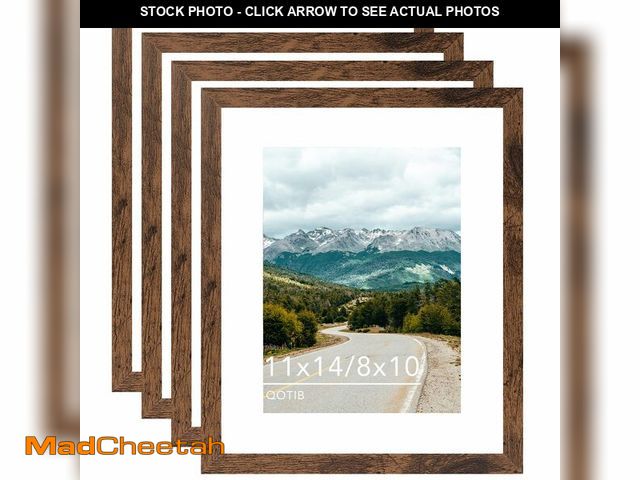 Lot 74-13547541 - QOTIB 11x14 Picture Frame with 8x10 Mat Deep Brown, Display 8x10 with Mat or 11x14 Without Mat, Wood...