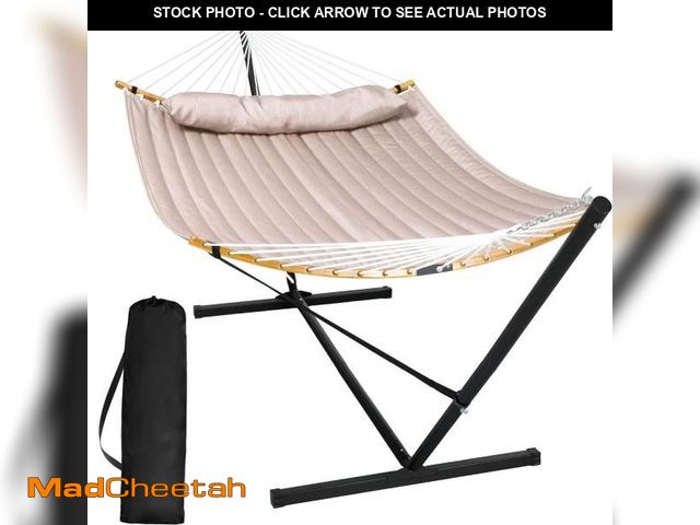 Lot 74-12538703 - SUNCREAT 55 Inch Large Double Hammock with Stand, 450lbs Capacity, Outdoor Portable Hammock with Cur...