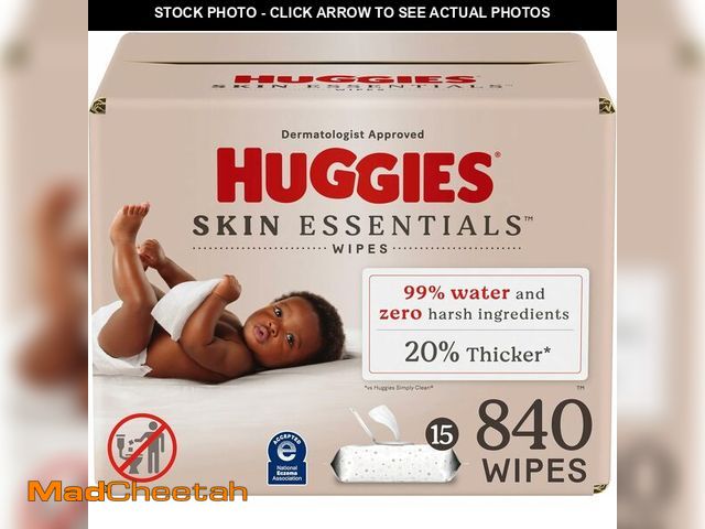 Lot 74-14067351 - Huggies Skin Essentials Baby Wipes, Hypoallergenic, 99% Water, 15 Flip Top Packs (840 Wipes Total) -...