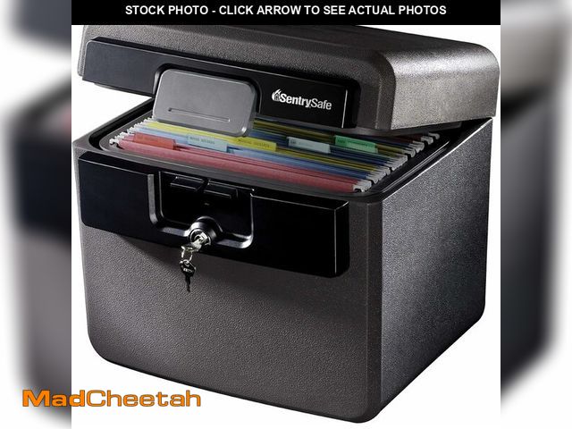 Lot 74-14582101 - SentrySafe Black Fireproof and Waterproof Safe, File Folder and Document Box with Key Lock, 14.3 x 1...