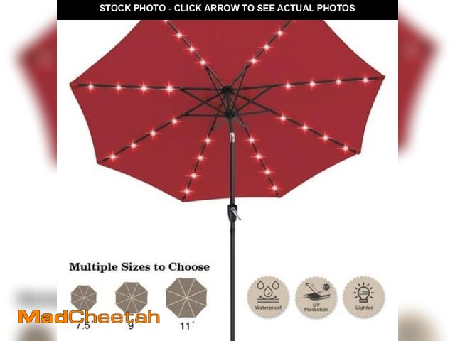 Lot 74-12402132 - ABCCANOPY 9ft Patio Solar Umbrella LED Outdoor Umbrella with Tilt and Crank  Burgundy - UNUSED