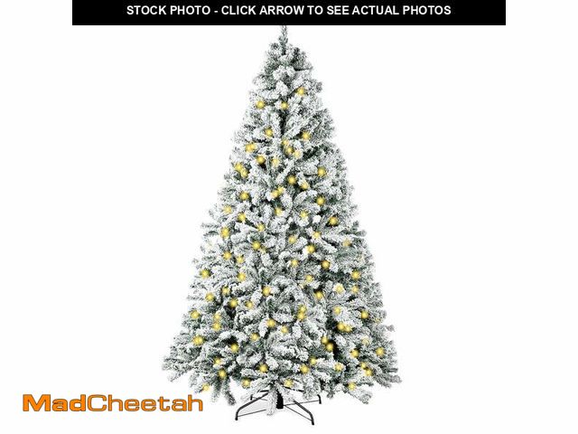 Lot 74-13043674 - BN-LINK 6ft Flocked Pre-Lit Artificial Christmas Tree with 8 Lighting Modes, Christmas White Tree wi...