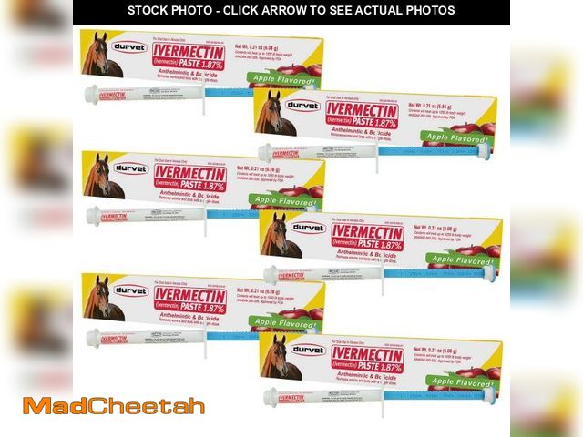 Lot 74-12305849 - Durvet Ivermectin Paste Dewormer - 6.08g dose @ 1.87% Apple Flavor (6-Pack) - UNUSED