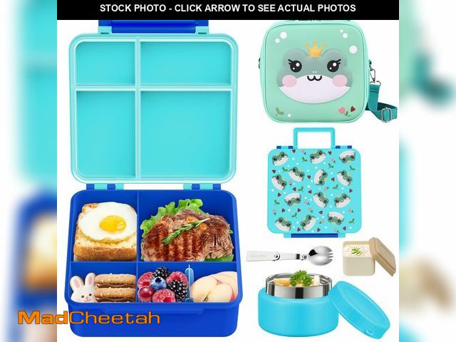 Lot 74-14210376 - Kids Bento Lunch Box with Thermo, Include 9oz Soup Thermo, Kids Leakproof Lunch Box with 4 Compartme...