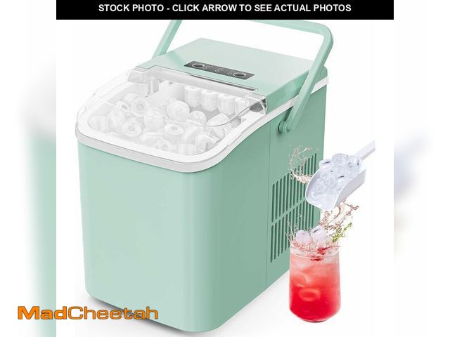 Lot 74-13042441 - Sweetcrispy Countertop Ice Maker with Scoop, Basket and Handle, Portable Ice Machine 9 Ice Cubes Rea...