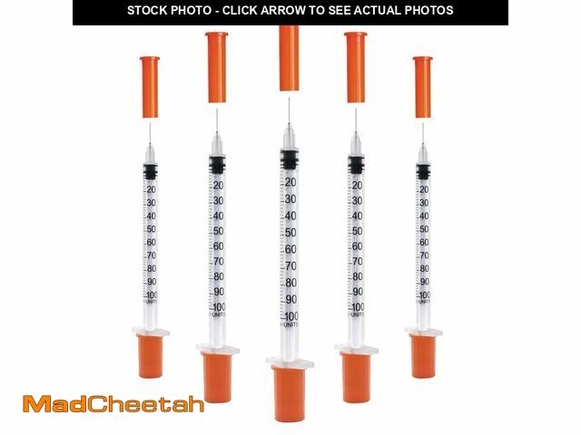 Lot 74-14214585 - U-100 1cc Syringes with 31g 5/16" (8mm) , Individually Wrapped, Pack of 100 - UNUSED