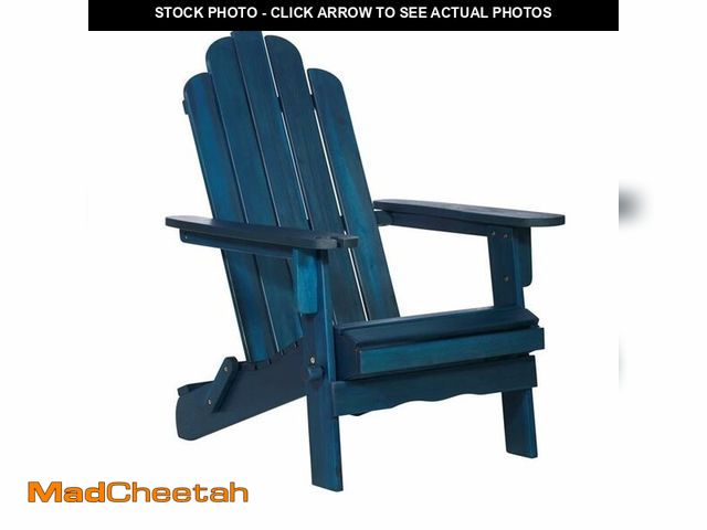 Lot 74-13775814 - Walker Edison Sully Classic Solid Acacia Wood Outdoor Folding Adirondack Chair, 38 Inch, Navy Blue W...
