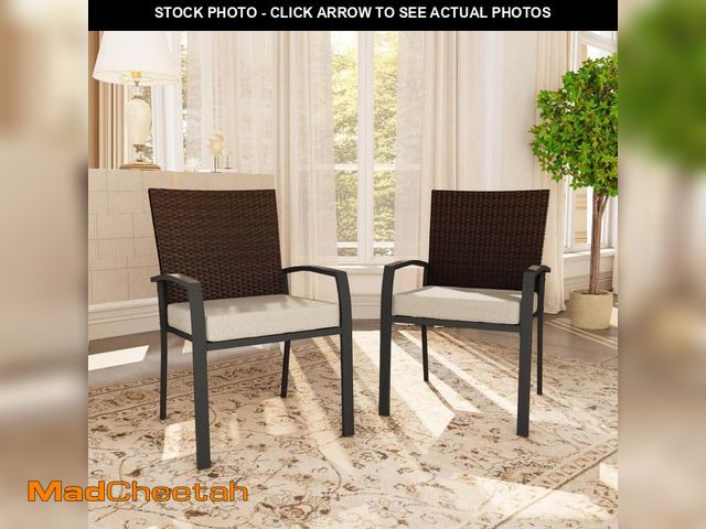 Lot 74-14375665 - Gardenbee Outdoor Rattan Metal Stylish Bistro Dining Chairs with Beige Cushions (2-Pack) - UNUSED