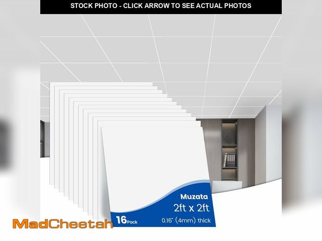 Lot 74-13790614 - Muzata 16Pack 2Ãâ2 Drop Ceiling Tiles White Smooth Healthy PVC Ceiling Tiles 24x24 About 64sqft W...