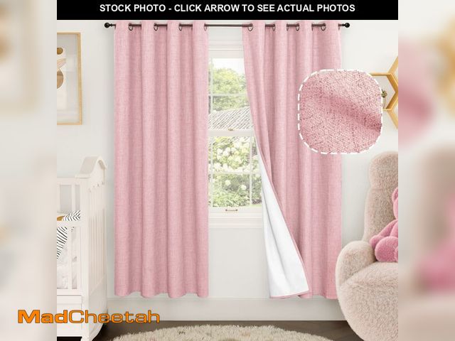 Lot 74-14206423 - Baby Pink Linen Blackout Curtains for Nursery 72 Inch Length 2 Panels Set, Thermal Insulated Boho To...