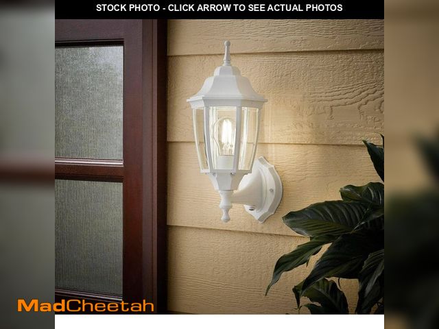 Lot 74-14449444 - Hampton Bay 14 in. 1-Light White Hardwired Dusk-to-Dawn Outdoor Wall Light Lantern Sconce with No Bu...