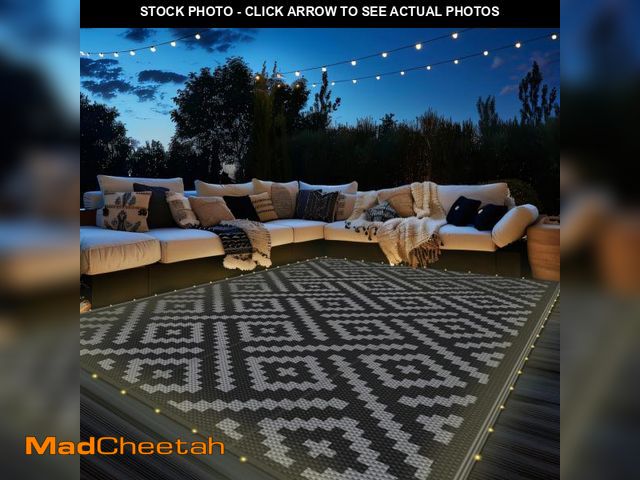 Lot 74-12538843 - GENIMO Outdoor Rug with LED Strip Lights, 8'x10' Waterproof Camping Mat, Reversible Plastic Straw Ru...