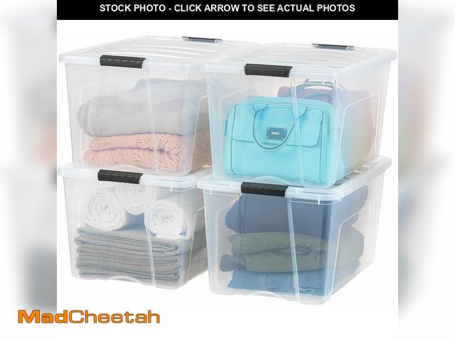 Lot 74-13709850 - IRIS USA 72 QT Plastic Storage Box with Lid and Latches - 4 Pack - BPA-Free, See-Through Organizing ...