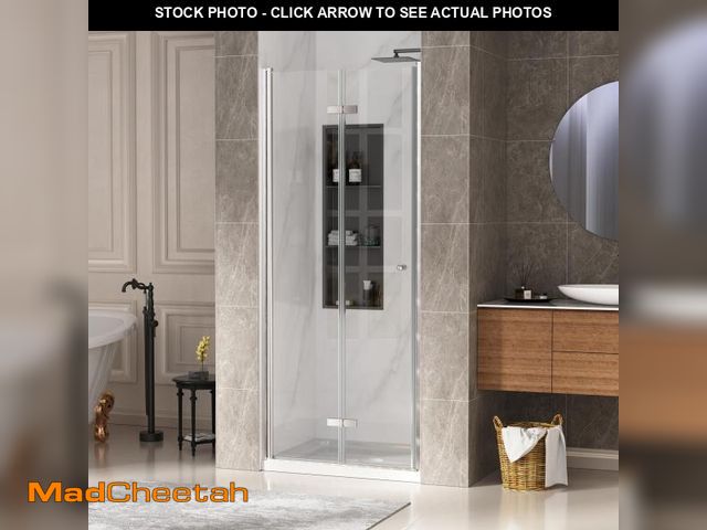 Lot 74-12148829 - Bifold Shower Door, 33-34" W Ãâ 72" H Frameless Bathroom Glass Folding Shower Doors, Reversible I...