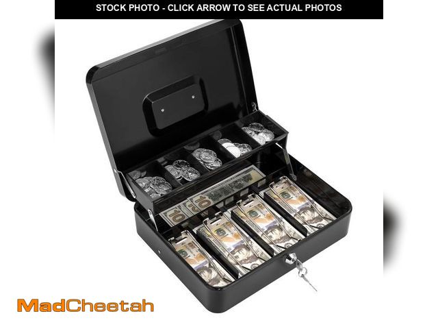 Lot 74-12214236 - Cash Box with Lock Key and Money Tray - Large Money Box for Cash Register, Metal Lock Box for Money ...