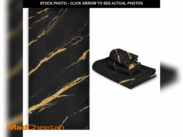 Lot 74-14056516 - ALAZA LAZA Black Marble Gold Fluid Print Towel Bathroom Sets 3 Piece Bath Towel Sets1 Bath Towel 1 H...