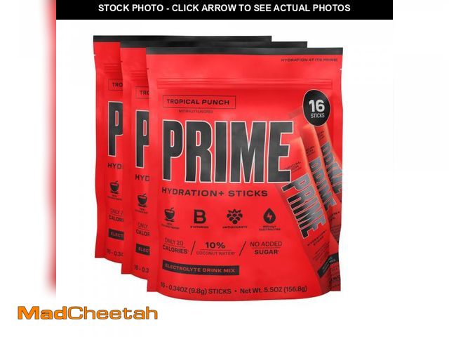 Lot 74-12372973 - PRIME HYDRATION+ Sticks Tropical Punch | Hydration Powder Single Serve Sticks | Electrolyte Powder O...