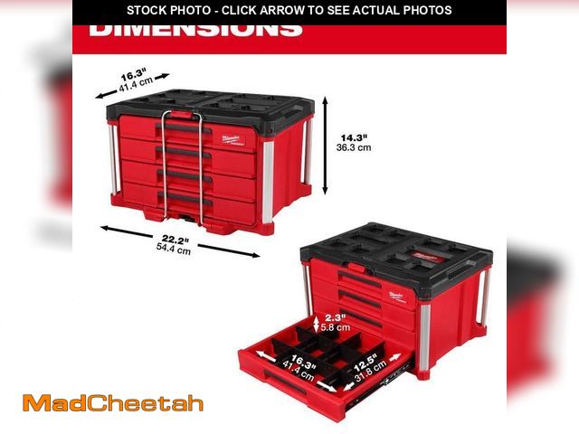 Lot 74-13287824 - Milwaukee PACKOUT 22 in. Modular 4-Drawer Tool Box with Metal Reinforced Corners and 50 lbs. Capacit...