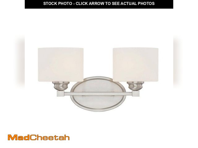 Lot 74-13695153 - Savoy House Kane 16 in. W x 8.5 in. H 2-Light Satin Nickel Bathroom Vanity Light with Etched Glass S...