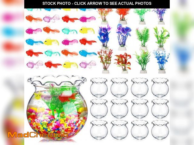 Lot 74-12217095 - Jexine 12 Pack Plastic Fish Bowl 48 Pcs Floating Fake Goldfish 12 Pcs Artificial Aquatic Plant 2.65 ...