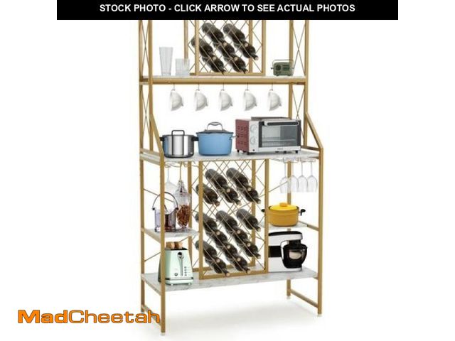 Lot 74-12166692 - Copedvic 72  Kitchen Bakers Rack Storage Cabinets Microwave Cart Oven Stand Coffee Bar with Side Hoo...