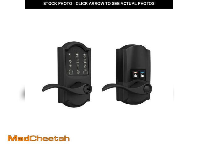 Lot 74-13288524 - Schlage Camelot Matte Black Electronic Encode Smart WiFi Accent Lever with Alarm - UNUSED