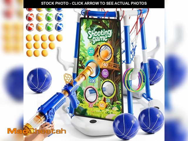 Lot 74-14062809 - NIPLOOOW Pool Basketball Hoop, 4-in-1 Floating Pool Toys Ring Game with 4 Balls, Air Pump Launcher a...