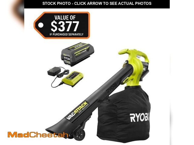 Lot 74-14114127 - RYOBI 40V Vac Attack Cordless Leaf Vacuum/Mulcher with 5.0 Ah Battery and Charger - UNUSED