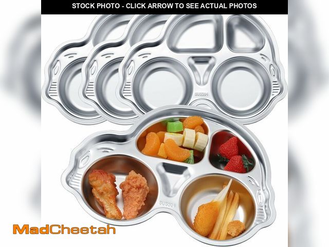 Lot 74-14261596 - Tioncy 4 Pcs Stainless Steel Kids Plates 4 Sections Divided Unbreakable Dinner Plates Cute Car Shape...