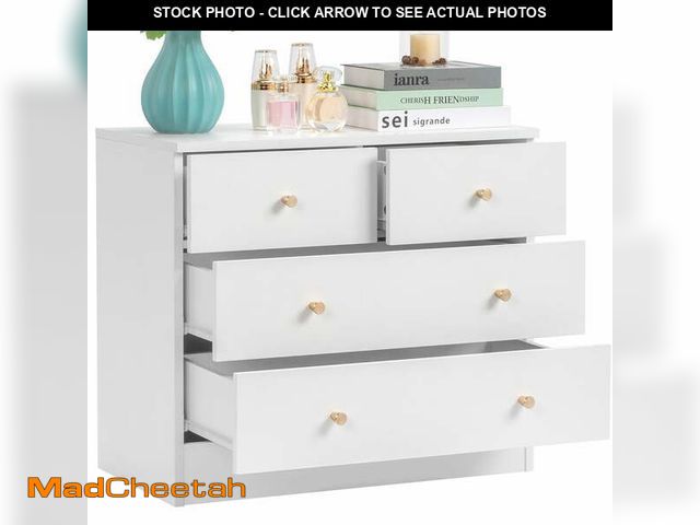 Lot 74-13764944 - UBesGoo Modern Wood 4-Drawer Dresser Chest Bedside Table for Bedroom,Living Room,White - UNUSED