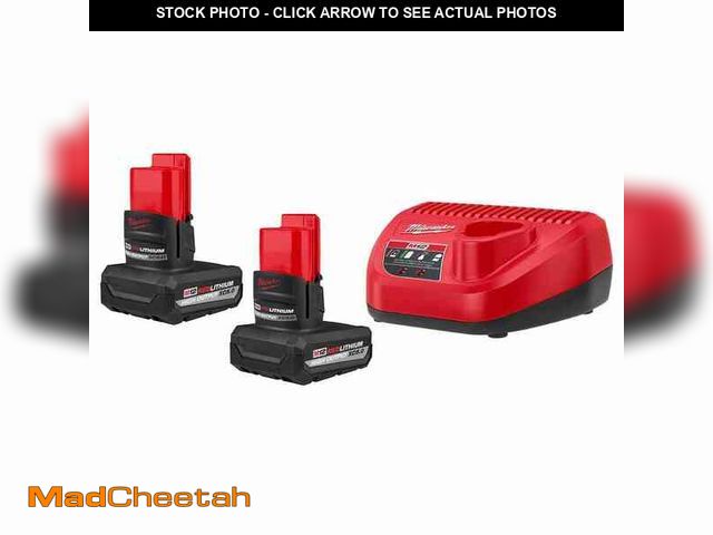 Lot 74-12553275 - Milwaukee M12 12V Lithium-Ion XC High Output 5.0 Ah Battery Pack (2-Pack) Starter Kit with Charger 4...