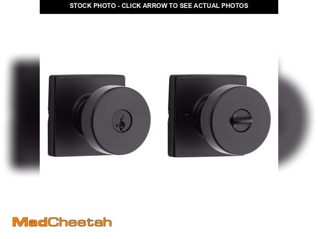 Lot 74-14308249 - Kwikset Pismo Matte Black Keyed Entry Square Door Knob featuring SmartKey Technology - UNUSED