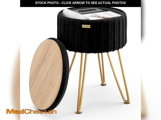 Lot 74-12313312 - STORAGEBUD Round Ottoman with Storage, Pleated Velvet Storage Ottoman, Foot Stool Ottomans, Makeup V...