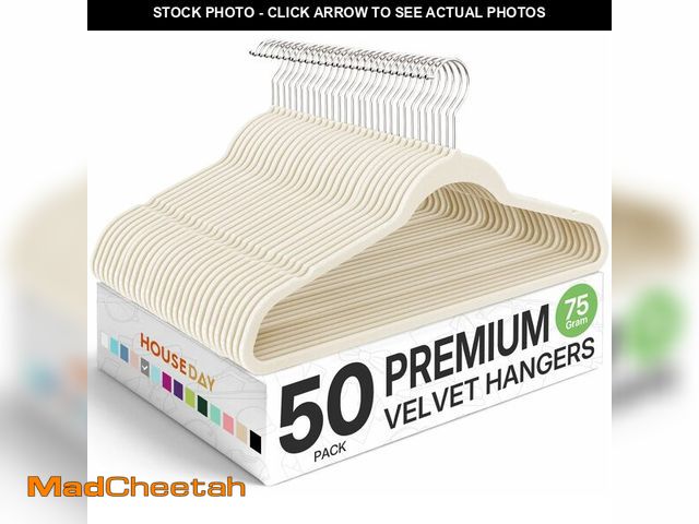 Lot 74-14268315 - HOUSE DAY Premium Velvet Hangers 50 Pack Ivory, Non-Slip Flocked Felt Hangers, Sturdy Clothes Hanger...