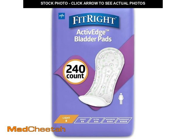 Lot 74-14348721 - FitRight Incontinence Bladder Control Pads, Light Absorbency, 3.5" x 9", 20 Count (Pack of 12) - UNU...
