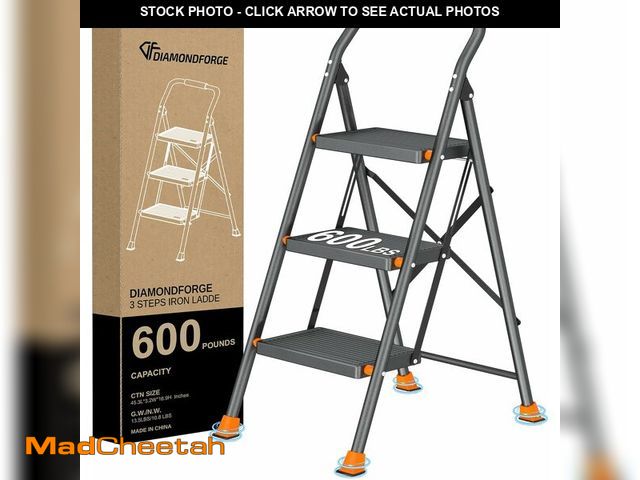 Lot 74-13734013 - Step Ladder Foldable Folding Stool - for Home Adults Kitchen 3 Stepping Extension Tall Heavy Duty wi...