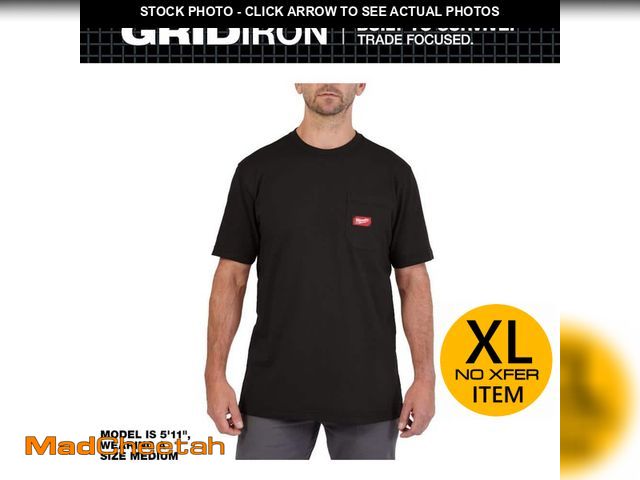 Lot 74-13970559 - Milwaukee Men's Large Black GRIDIRON Cotton/Polyester Short-Sleeve Pocket T-Shirt - UNUSED