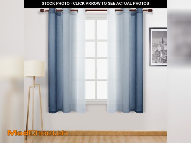 Lot 74-12602258 - DWCN Blue Faux Linen Ombre Sheer Curtains - Gradient Semi Voile Curtains for Bedroom and Living Room...