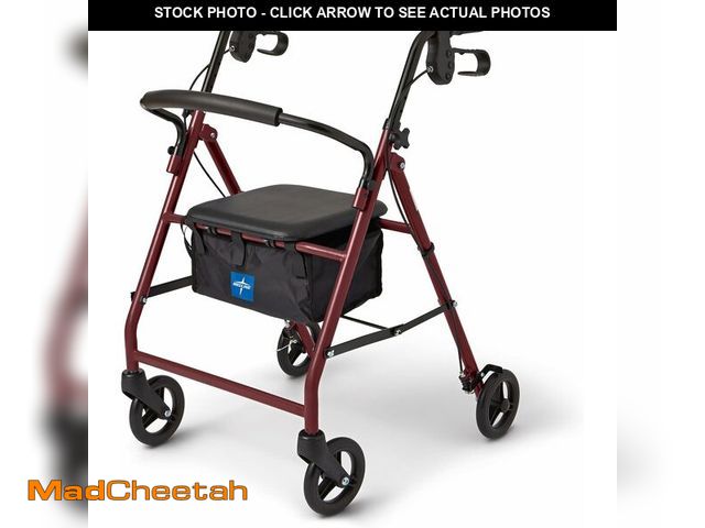 Lot 74-13042244 - Medline Aluminum Rollator Walker with Seat, Burgundy, 250 lb. Weight Capacity, Lightweight, 6" Wheel...