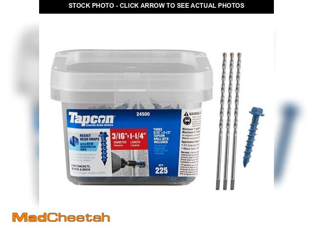 Lot 74-14358273 - Tapcon 3/16 in. x 1-1/4 in. Hex-Washer-Head Concrete Anchors (225-Piece) - UNUSED