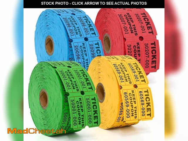 Lot 74-12438323 - L LIKED 4000 Pairs Double Raffle Tickets - 4 Assorted Colors (Blue, Yellow, Red, Green), 1000 Ticket...