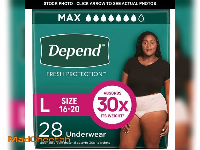 Lot 74-14146483 - Depend Fresh Protection Adult Diapers, Incontinence Underwear for Women, Disposable, Maximum, Large,...