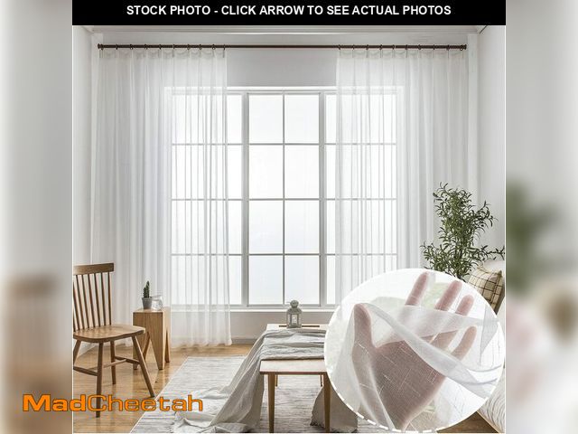 Lot 74-14267332 - Ftinala Off White Sheer Curtains 108 Inches Long 2 Panels, Thin Textured Linen Look Ceiling Curtains...